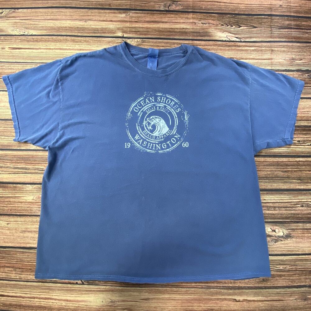 Ocean Shores Washington Waves Art Night Sky T Shirt Mens 3XL Blue